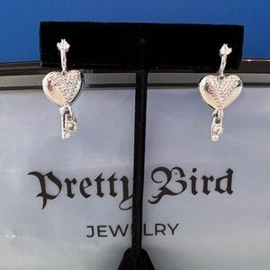 Pretty Bird Silver Heart Key Drop Earrings